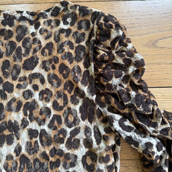 INC | Cheetah Print Long Sleeve Mesh Top | Size L | Ruched Puffed Sleeve Wild - Picture 5 of 11